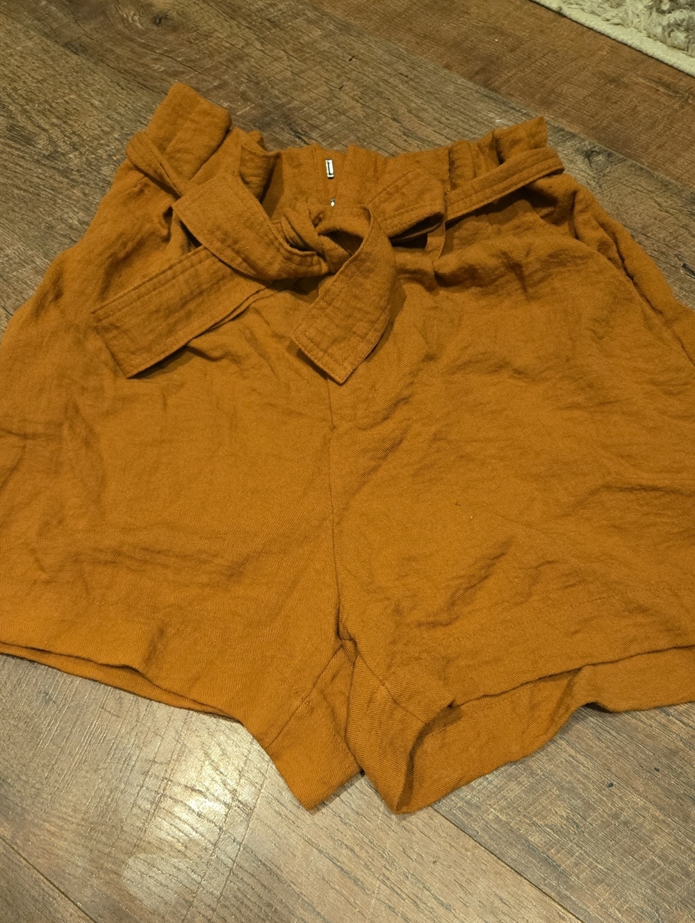 a new day High-Waist Paperbag Shorts in Rust Orange